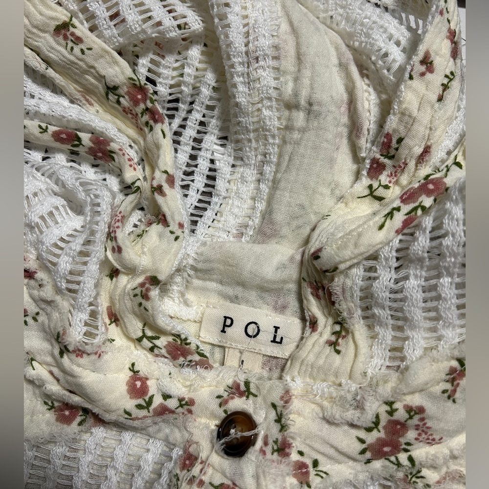 POL NWT Off White/Natural Floral Button-Up Sheer Top with Hood.Rayon/Spandex - Picture 17 of 17